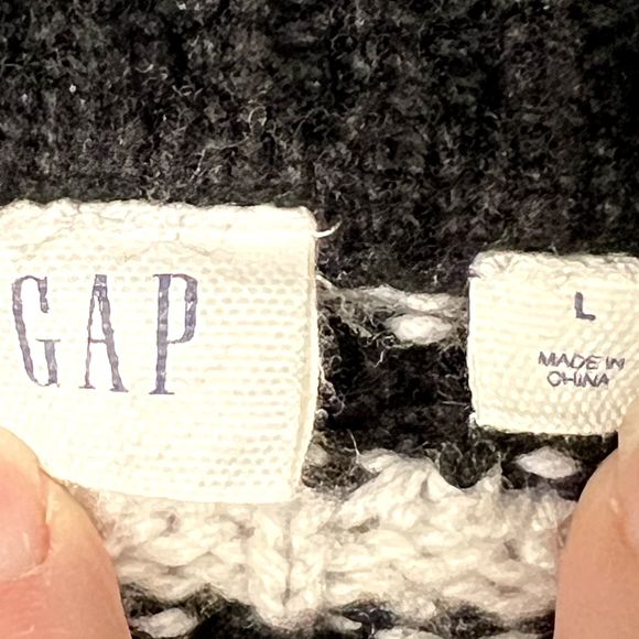 Gap Sz L Split Hem Turtleneck Sweater Merino Fine Wool Black & White Stripes - Picture 6 of 10